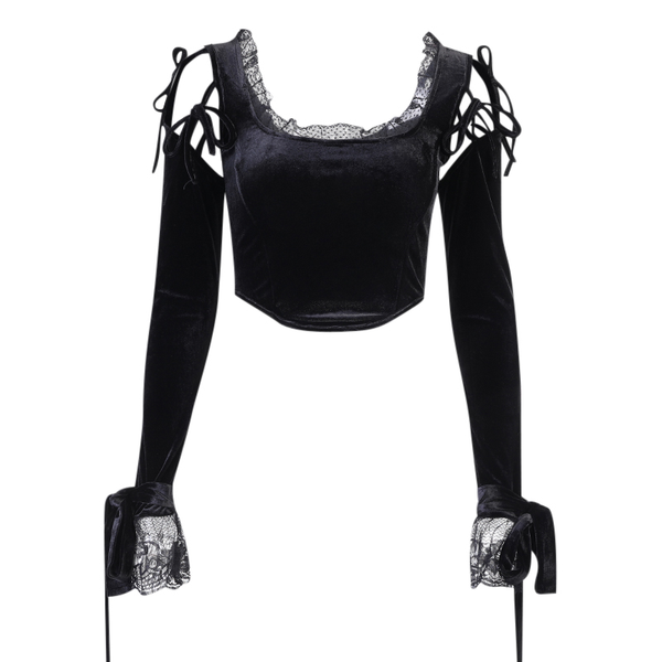 Sexy Women's Lace Top with Long Sleeve / Gothic Casual Black Crop Top