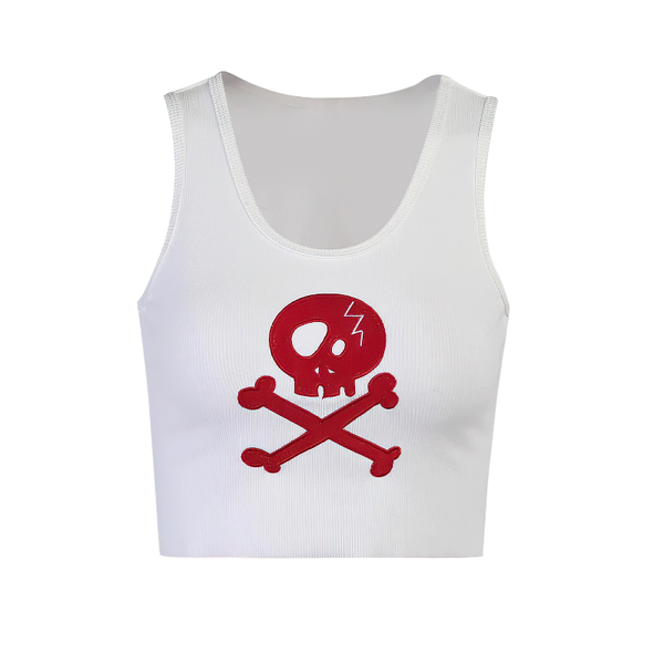 Sleeveless White Tank Tops For Women / Female Grunge Skull Streetwear