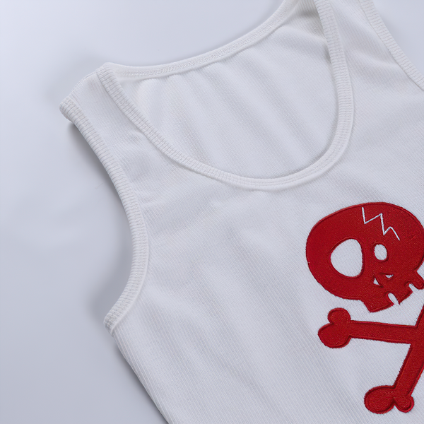 Sleeveless White Tank Tops For Women / Female Grunge Skull Streetwear