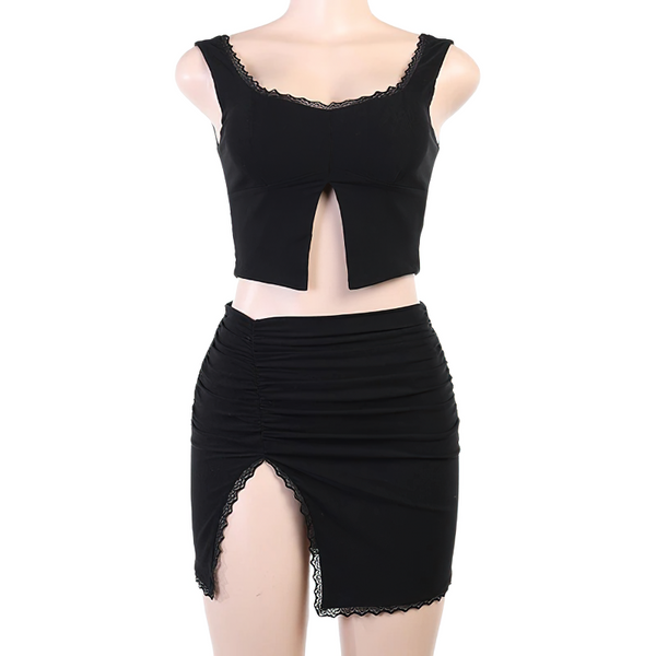 Split Sexy Set Tank Top And Mini Skirt For Women / Two Piece Set Outfits / Casual Clothing