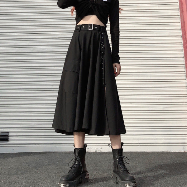 Split High Waist Drop Skirt