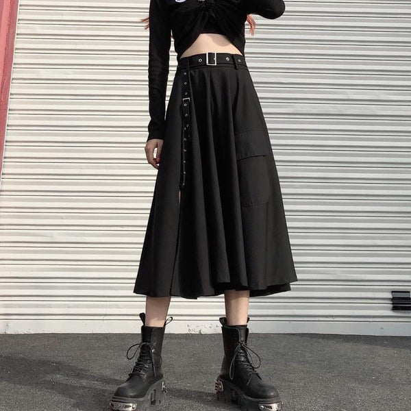 Split High Waist Drop Skirt