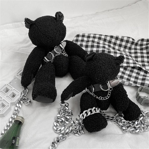 BLACK PLUSH BEAR BAG