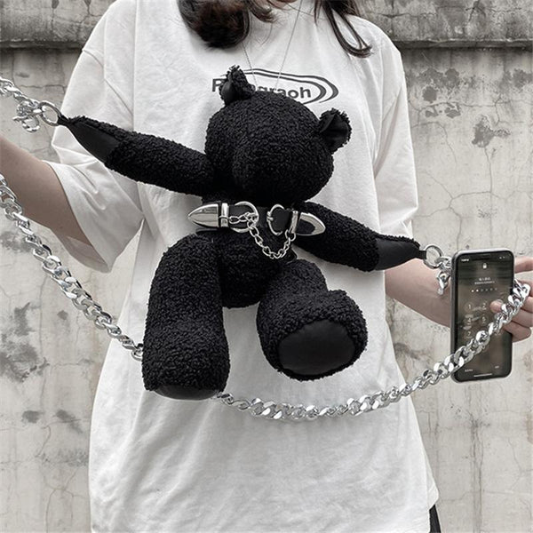 BLACK PLUSH BEAR BAG