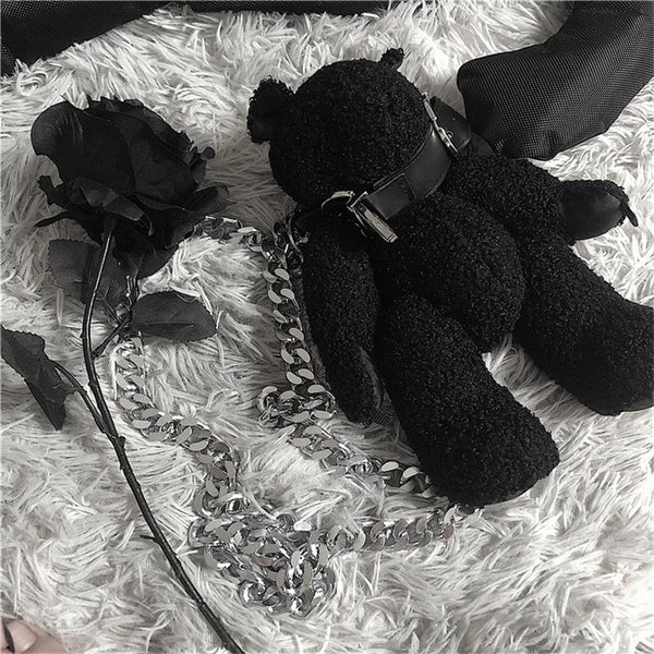 BLACK PLUSH BEAR BAG