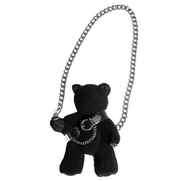 BLACK PLUSH BEAR BAG