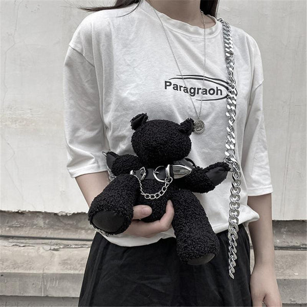 BLACK PLUSH BEAR BAG