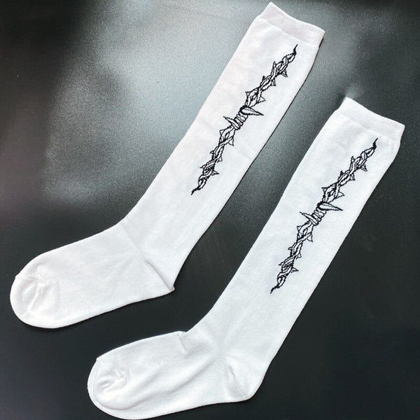 Thorns Print Black Long Stocking