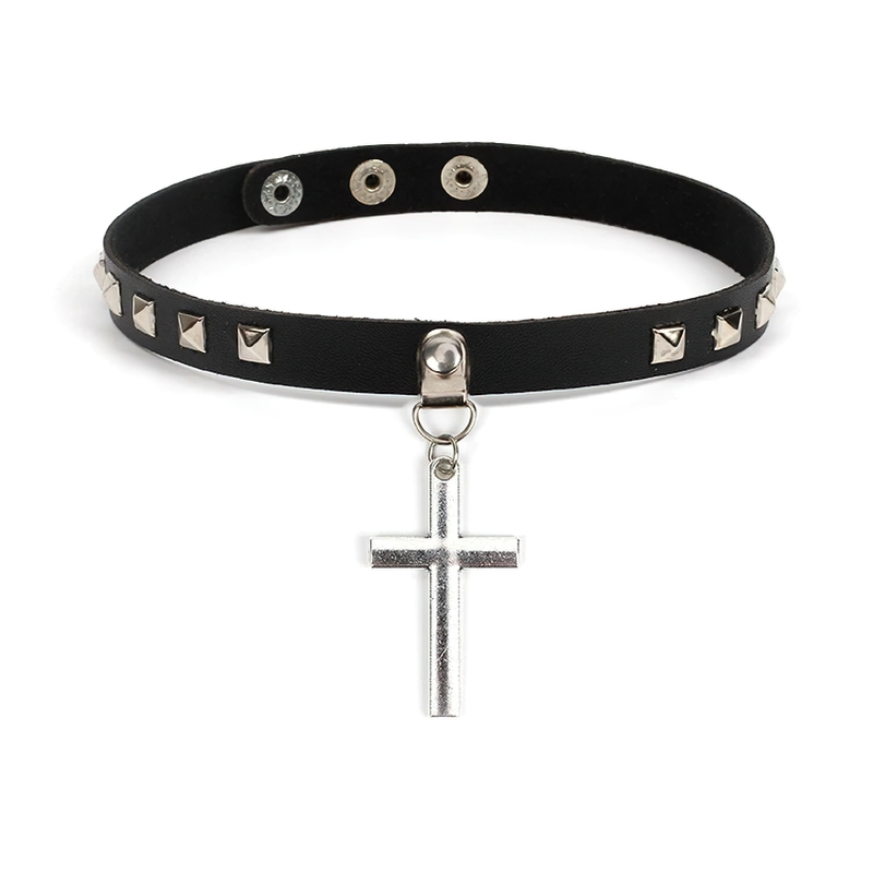 Women Choker Of Cross Pendant / Gothic Necklaces Of PU Leather / Rock Style Accessories