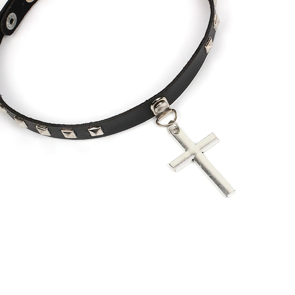 Women Choker Of Cross Pendant / Gothic Necklaces Of PU Leather / Rock Style Accessories