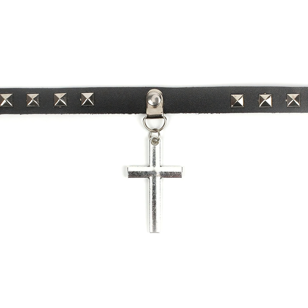 Women Choker Of Cross Pendant / Gothic Necklaces Of PU Leather / Rock Style Accessories