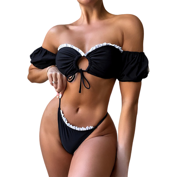 Women Off Shoulder Ruffle Swimwear / Female Sexy Two-Pieces Bikini / Stylish Bathing Suit