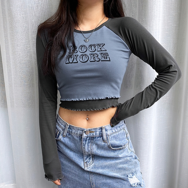 Women's Fashion Bodycon Crop Top Of Cool Inscription / Casual Streetwear Of Long Sleeve