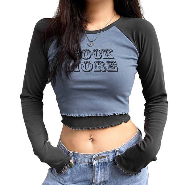 Women's Fashion Bodycon Crop Top Of Cool Inscription / Casual Streetwear Of Long Sleeve