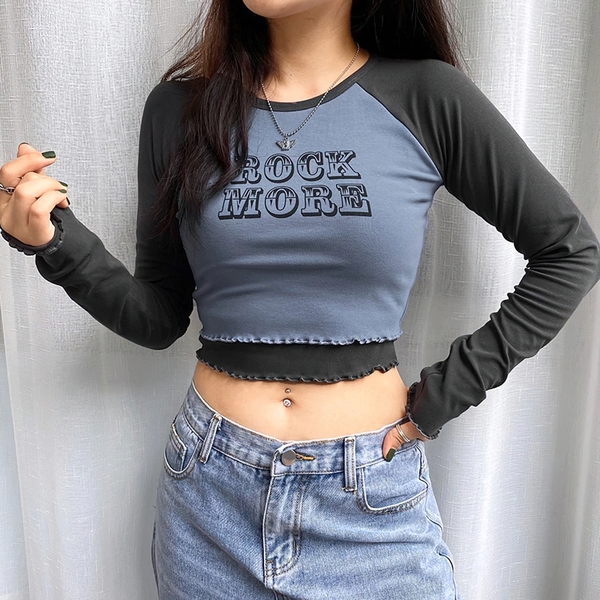 Women's Fashion Bodycon Crop Top Of Cool Inscription / Casual Streetwear Of Long Sleeve