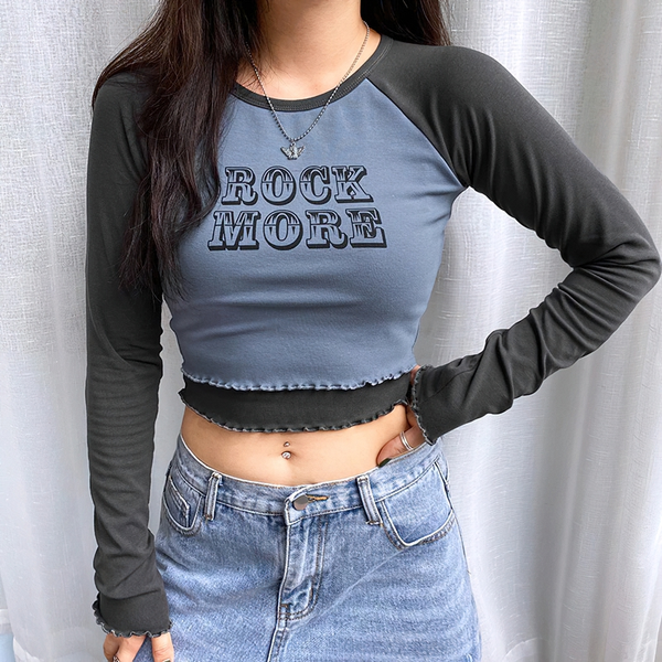 Women's Fashion Bodycon Crop Top Of Cool Inscription / Casual Streetwear Of Long Sleeve