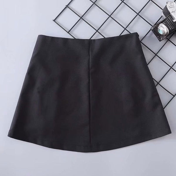 Women's Gothic Clothing / Black Skirts for Girls with Clips / Low Waist A-Line Short Skirt with Slit