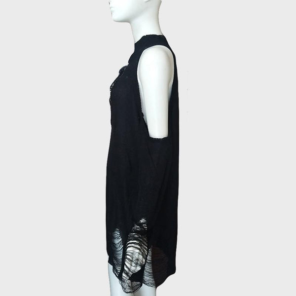 Women's Off Shoulder Black Gothic Long Sweater / Sexy Hollow Out Cool Knit Pullover