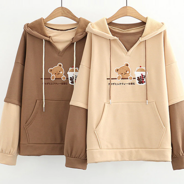 Japanese Bubble Tea Bear Oversized Hoodies