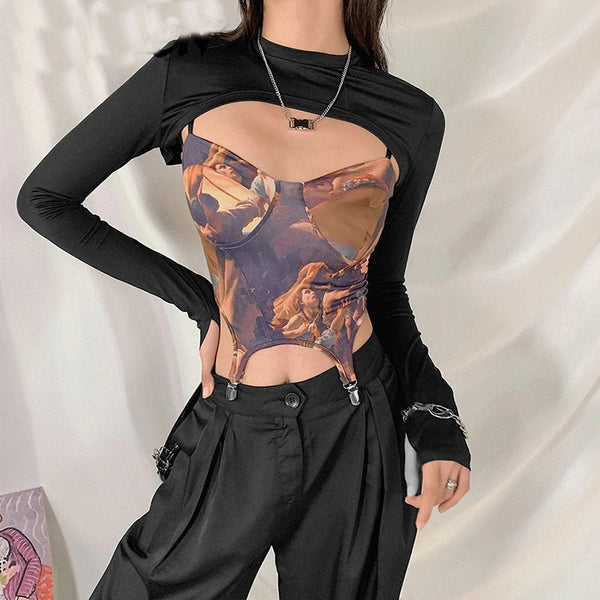 E-girl 90s Streetwear Black Long Sleeve Top